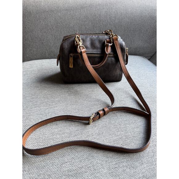 Michael Kors Kirby Mini Satchel Brown Brown Crossbody Bag Monogram - Picture 6 of 12